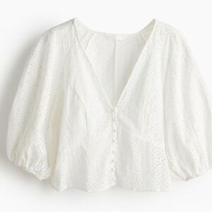 H&M Blouse with Eyelet Embroidery White L NWT IN PACKAGE
